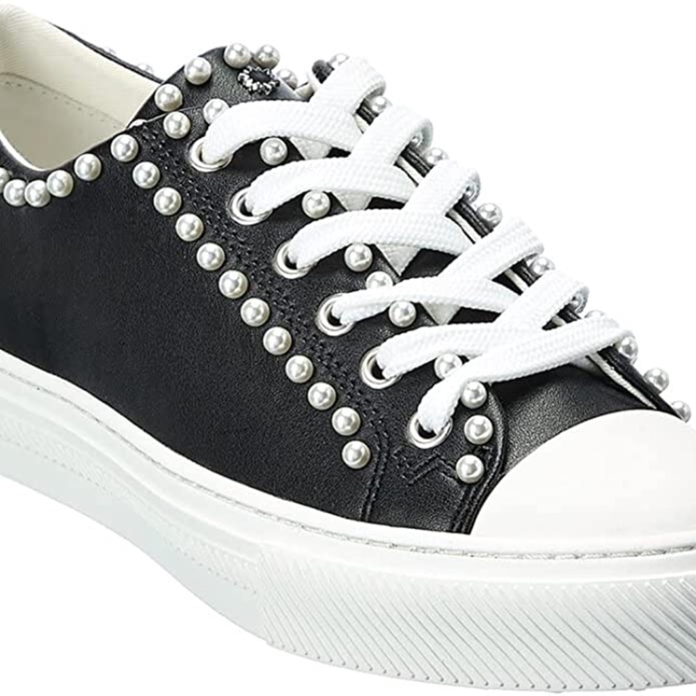 STUART WEITZMAN Olimin Pearl Leather Sneaker In Black